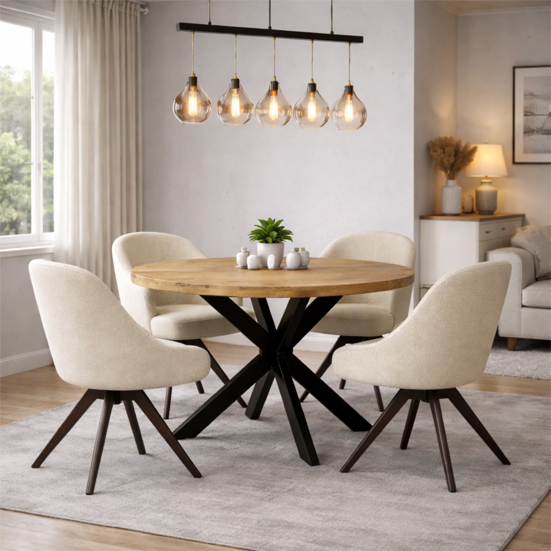 Mangoholz Esstisch Paris rund mit Spider-Gestell