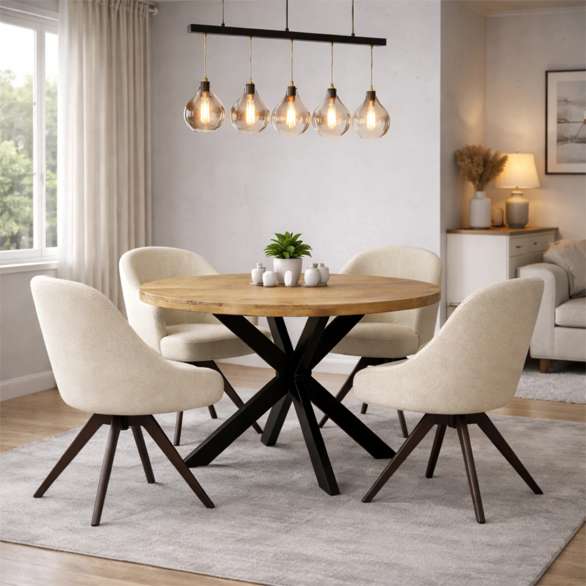 Mangoholz Esstisch Paris rund mit Spider-Gestell