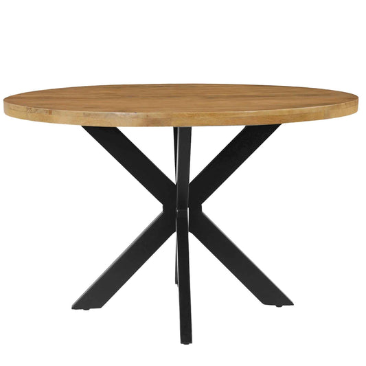 Runder Esstisch Paris aus massivem Mangoholz lackiert glatt mit geraden Kanten und aufgedoppeltem Rand in Naturholzfarben