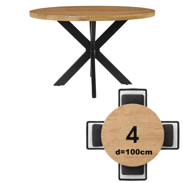 Mangoholz Esstisch Tunis rund mit Spider-Gestell
