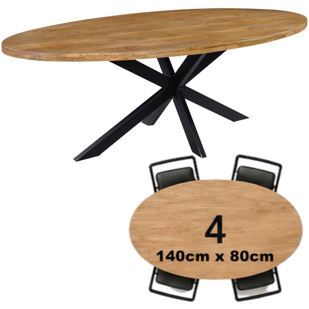 Mangoholz Esstisch Venedig oval mit Spider-Gestell