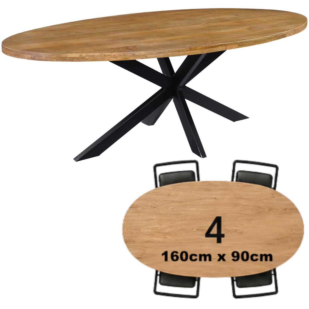 Mangoholz Esstisch Venedig oval mit Spider-Gestell