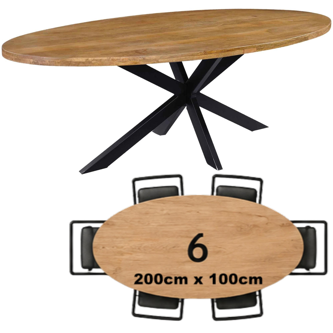 Mangoholz Esstisch Venedig oval mit Spider-Gestell