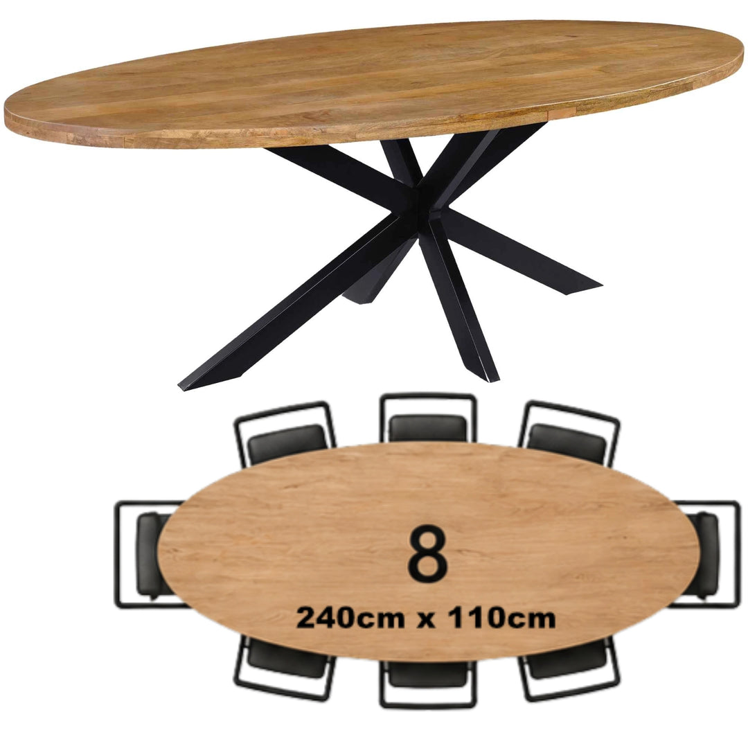 Mangoholz Esstisch Venedig oval mit Spider-Gestell