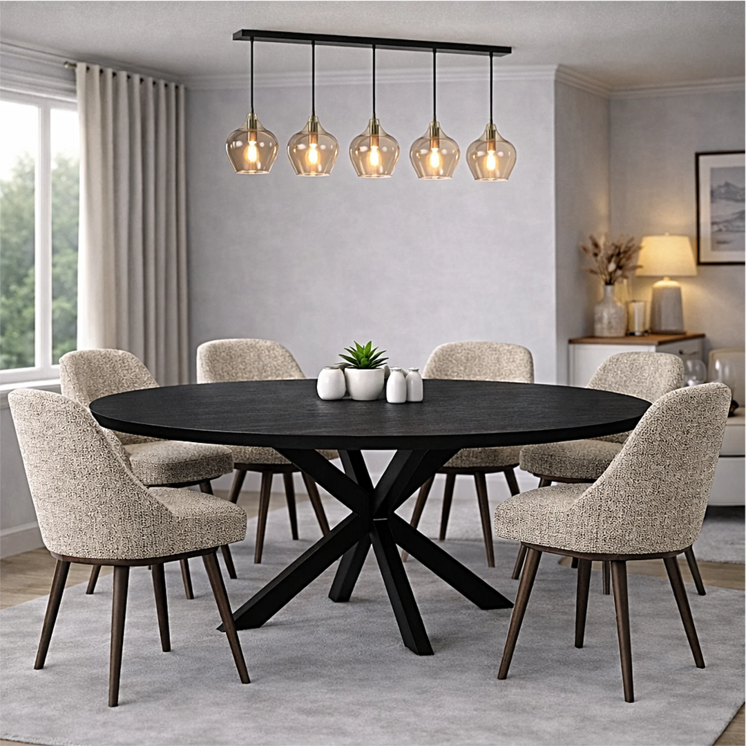 Mangoholz Esstisch Kreta oval mit Spider-Gestell
