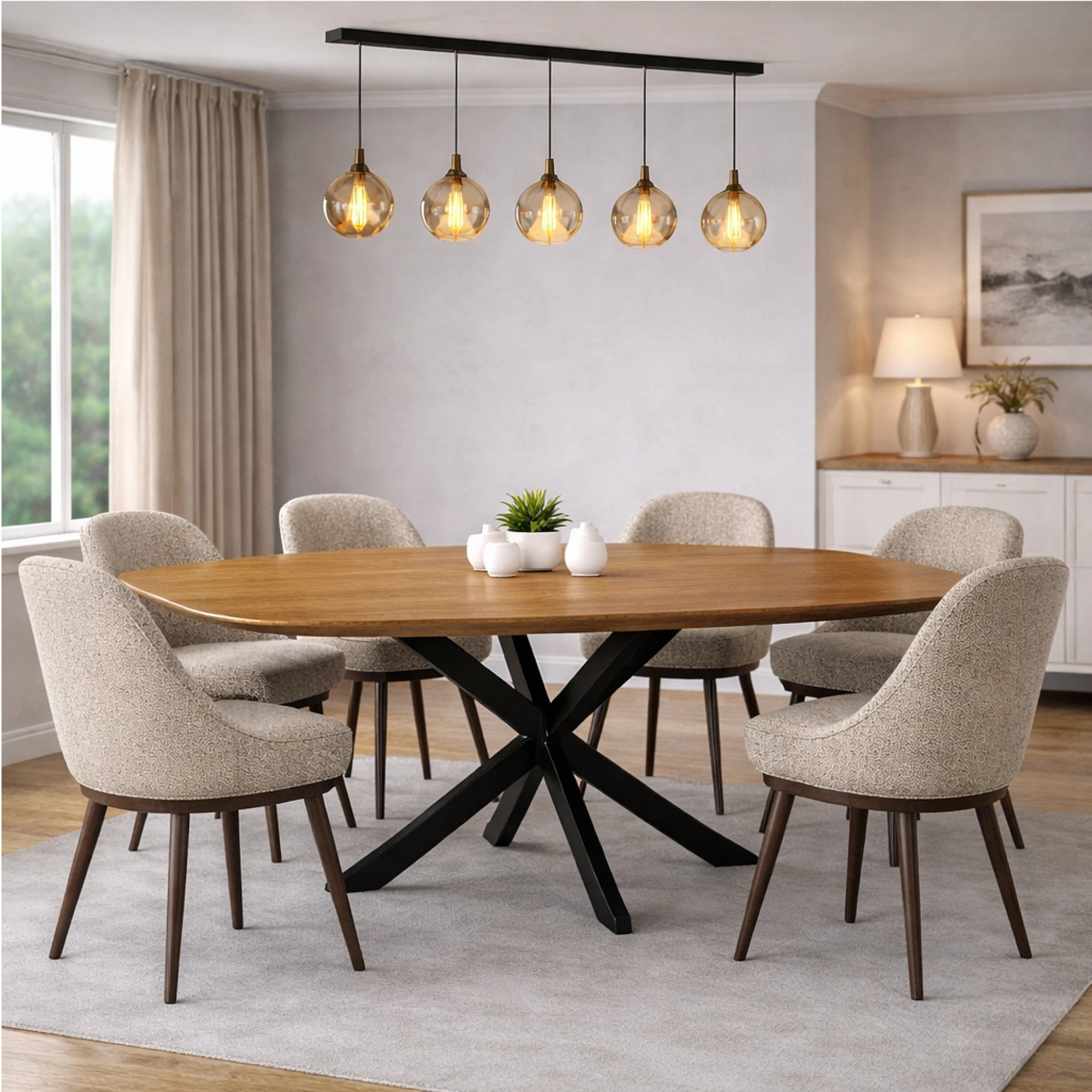 Mangoholz Esstisch Monaco dänisch oval mit Spider-Gestell