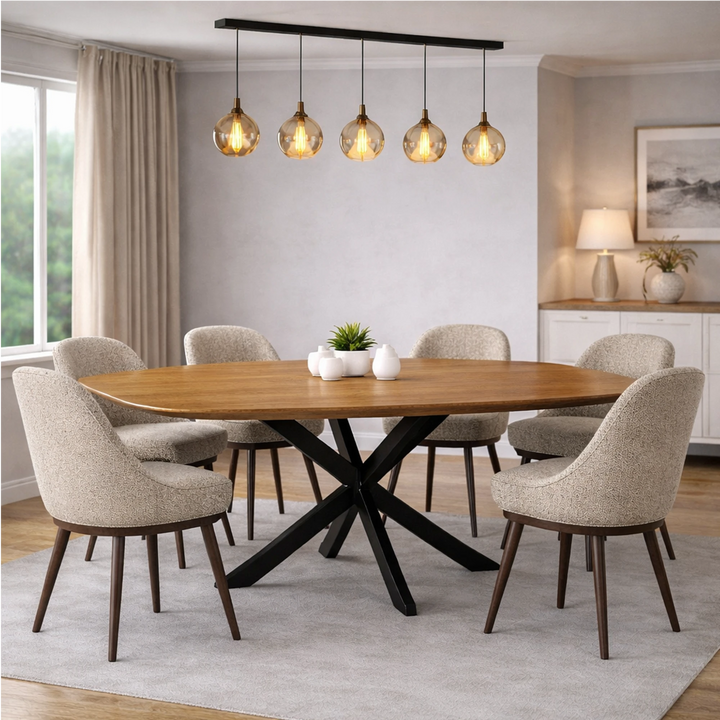 Mangoholz Esstisch Monaco dänisch oval mit Spider-Gestell