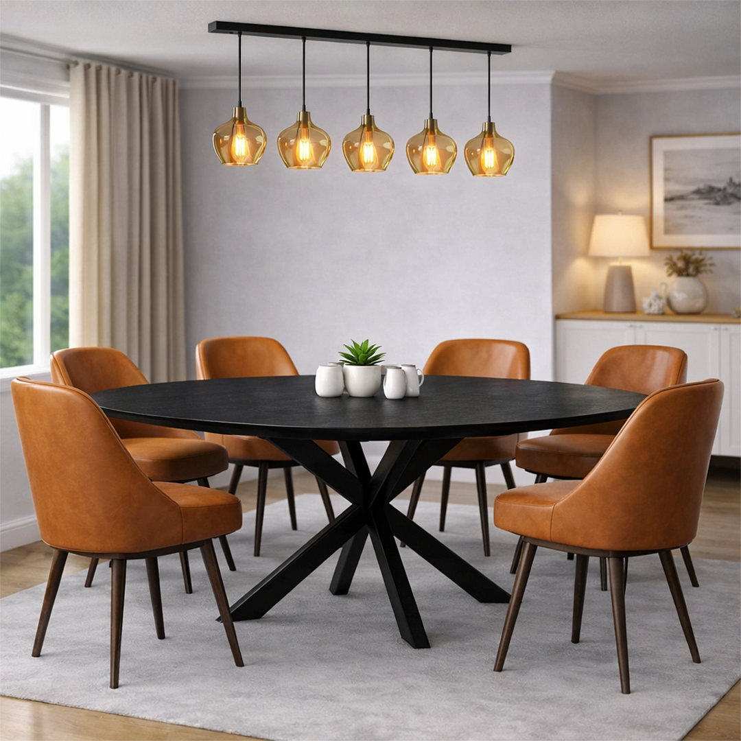 Mangoholz Esstisch Luxemburg dänisch oval mit Spider-Gestell