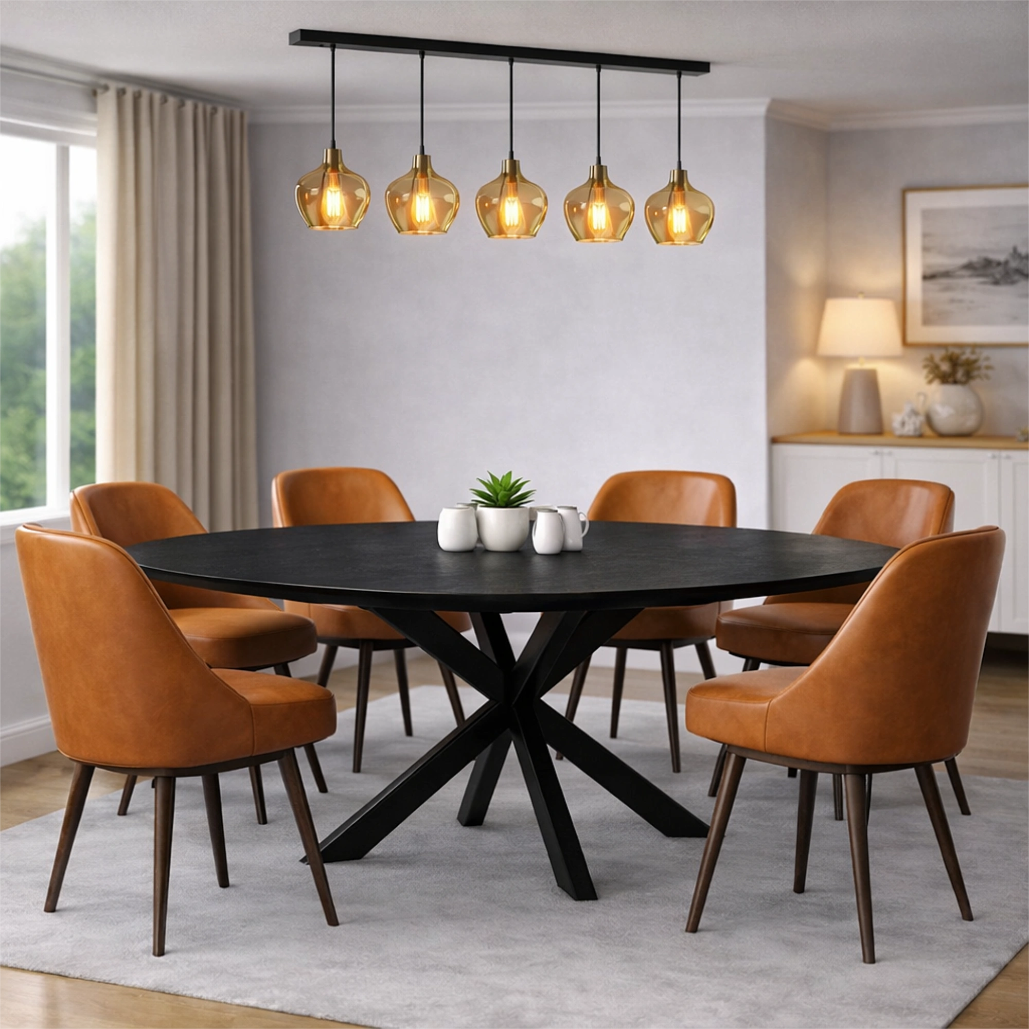 Mangoholz Esstisch Luxemburg dänisch oval mit Spider-Gestell