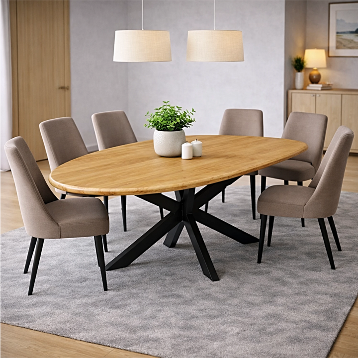 Mangoholz Esstisch Malta oval mit Spider-Gestell
