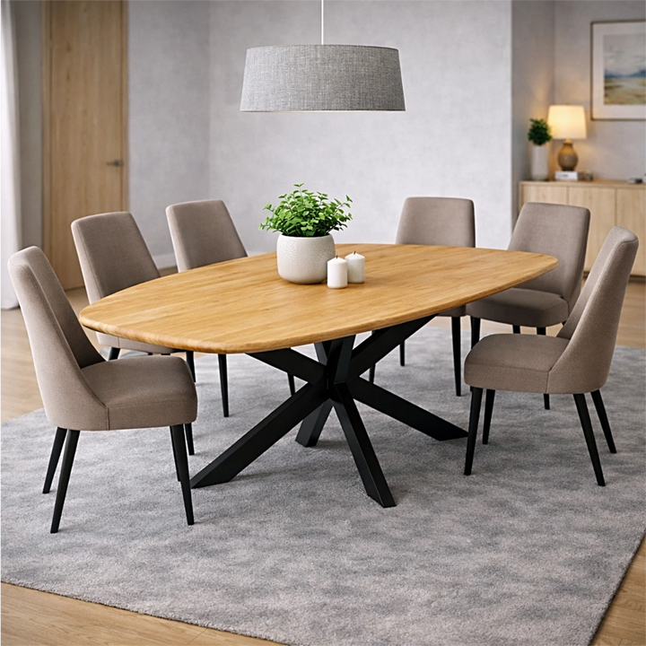 Mangoholz Esstisch Wien dänisch oval mit Spider-Gestell